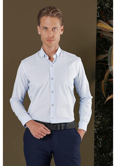Efor Gk 691 Slim Fit Mavi Klasik Gömlek Mavi