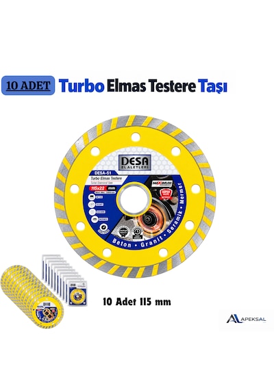10 Adet Turbo Elmas Testere Taşı 115 Mm Beton Granit Seramik Mermer Taş Kesme Diski
