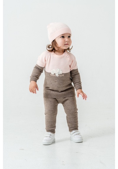 Babyhola Çocuk Teddy Bear Detay Kazak Pantolon Bere Triko Kışlık Takım 22113 Kahverengi