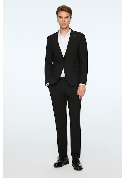Morven Erkek Siyah Poliviskon Basic Düz Slim Fit Sivri Yaka Takım Elbise 26mc001076001 Siyah