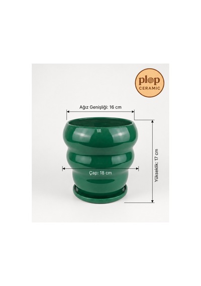 Bubble Seramik Saksı Parlak Yeşil Jade Green Tabaklı Çap:18cm Yük:16cm