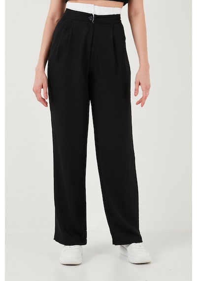 Lela Relaxed Fit Yüksek Bel Bol Paça Bayan Pantolon 673P1012 Siyah