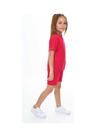 My Kids Wear Bisiklet Yaka Şortlu Kız Çocuk Şortlu Takım Kırmızı