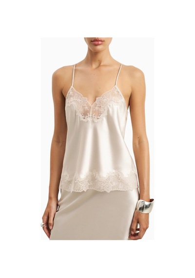 Because Of Alice Satin Lace Detail Camisole V Yaka Kadın Bluz Kırık Beyaz