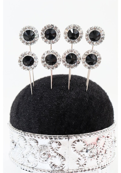 Numetal 8 Li Oval Siyah Taşlı Eşarp İğnesi. Şal İğnesi. Türban İğnesi. Başörtü İğnesi. Eşarp Ve Şal İğnesi. Gümüş