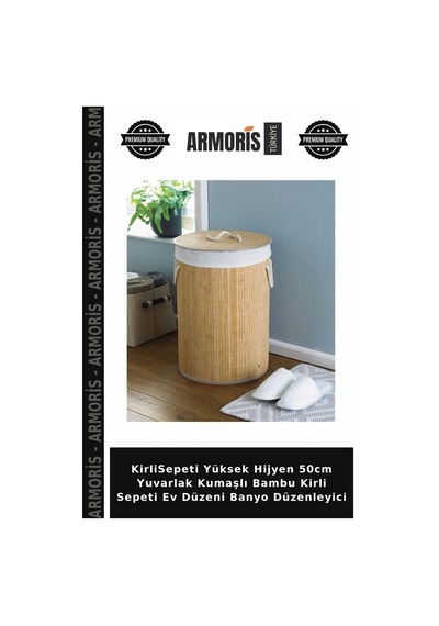 Kirlisepeti Yüksek Hijyen 50cm Yuvarlak Kumaşlı Bambu Kirli Sepeti Ev Düzeni Banyo Düzenleyici