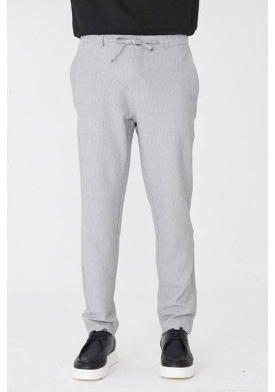 Gri İnce Çizgili Erkek Jogger Spor Pantolon