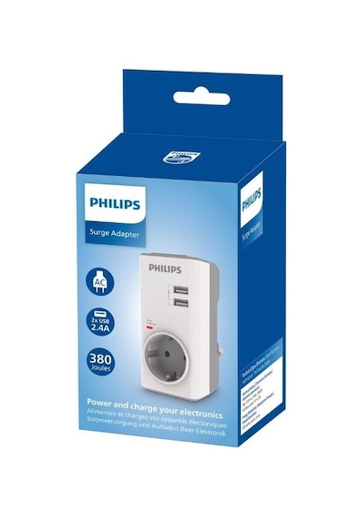Philips CHP4010W Tekli Akım Koruma Priz 380J 2x Usba 2.4A Beyaz