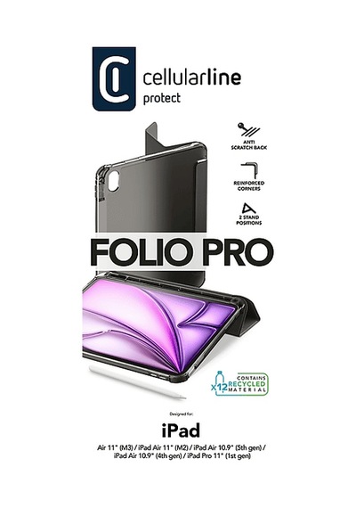 Cellularlıne Folio Pro Stand Özellikli Apple Uyumlu iPad Air 11 İnç M3 / M2 , Apple Uyumlu iPad Air 10.9 İnç Tablet Kılıfı Siyah