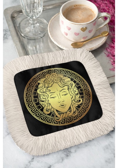 Mitolojik Medusa Desenli Saçaklı Sunum Peçetesi-klasik Lüks Siyah Altın Renkli Bardak Altlığı Mendil Tozlu Grili Nane Mitolojik Medusa Desenli Saçaklı Sunum Peçetesi-klasik Lüks Siyah Altın Renkli Bardak Altlığı Mendil Tozlu Grili Nane