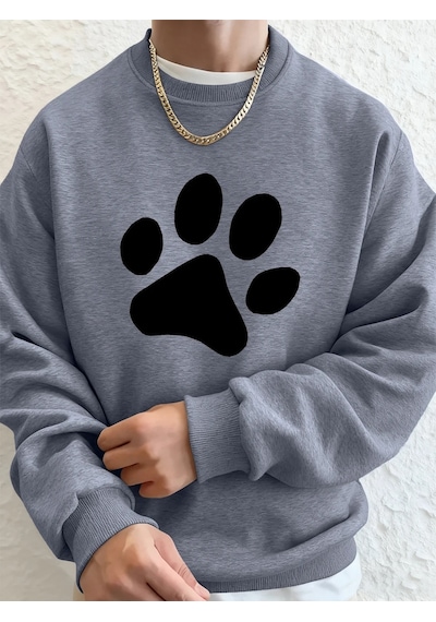 Startmore Tarzsokak Basit Taban Desenli Baskılı Erkek Sweatshirt Kışlık Bol Kapüşonlu Spor Bisiklet Yaka Polar Sı Gri