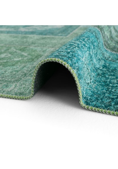 Cool Halı Patchwork Yeşil Turkuaz Vintage Eskitme Bohem Şönil İnce Halı Salon Oturma Odası Halısı