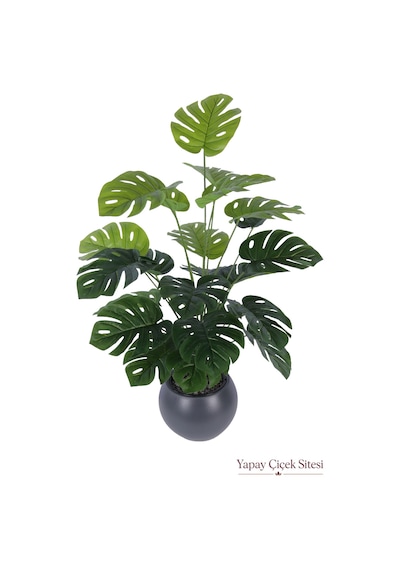Yapay Çiçek Sitesi Antrasit Küre Saksıda Yapay Monstera Deve Tabanı Ağacı 105 Cm Yeşil