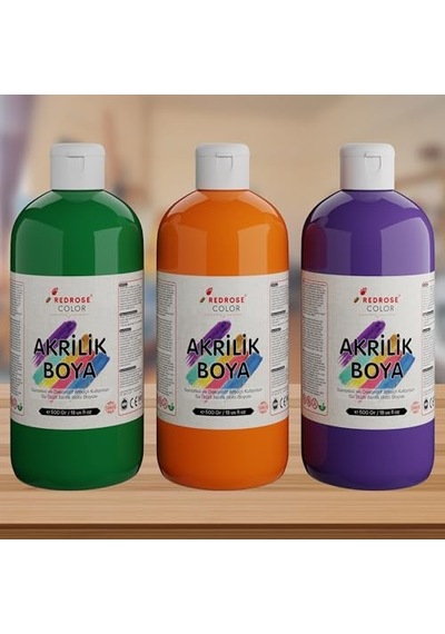 Yeşil, Mor, Turuncu Akrilik Boya 3&apos Lü Set 3x500 Gr