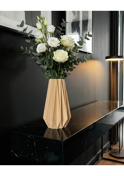Elana Design Tria Vazo - Modern Tasarımlı Şık Çiçek Vazosu Bej