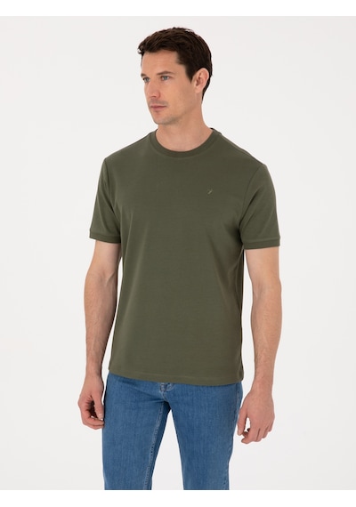 Haki Regular Fit %100 Pamuk Bisiklet Yaka Basic T-shirt Yeşil