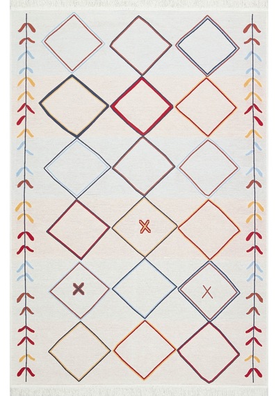 Multy Cream Yıkanabilir Çift Taraflı Modern Desenli Dokuma Kilim