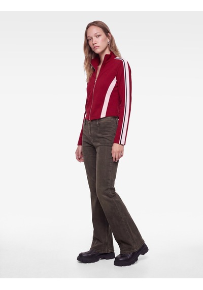 Koton Slim Fit Pamuklu Şeritli Dik Yaka Uzun Kollu Fermuarlı Sweatshirt Bordo 7wal10413ık