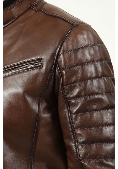 Dericlub Brg Erkek Hakim Yaka Slimfit Hakiki Deri Mont Camel Antik Camel