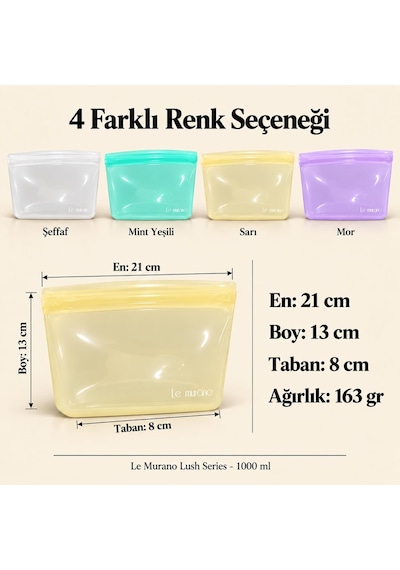 Lush 1000 Ml Platinum Silikon Sızdırmaz Gıda Saklama Torbası Çok Renkli