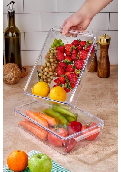 2 Li Kapaklı Buzdolabı Organizeri & Buzdolabı Düzenleyici 3 Lt Çok Renkli