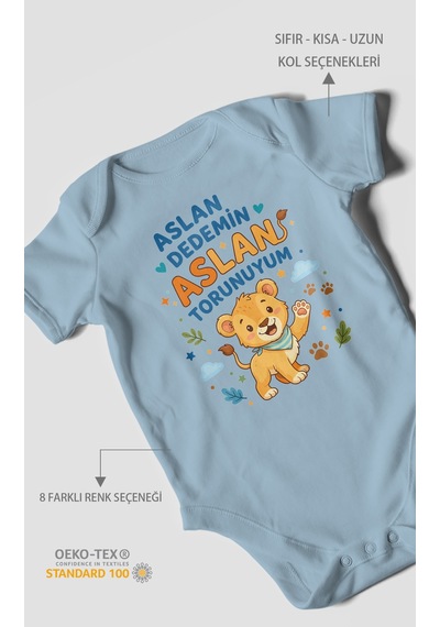 Morivokids Aslan Dedemin Aslan Torunuyum Kısa Kollu Bebek Body %100 Pamuk Bebe Mavisi