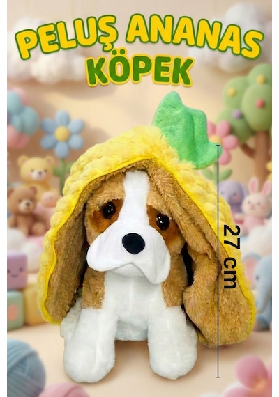 Yumuşacık Sevimli Fermuarlı Ananas Köpek Peluş Oyuncak 27 Cm Çok Renkli