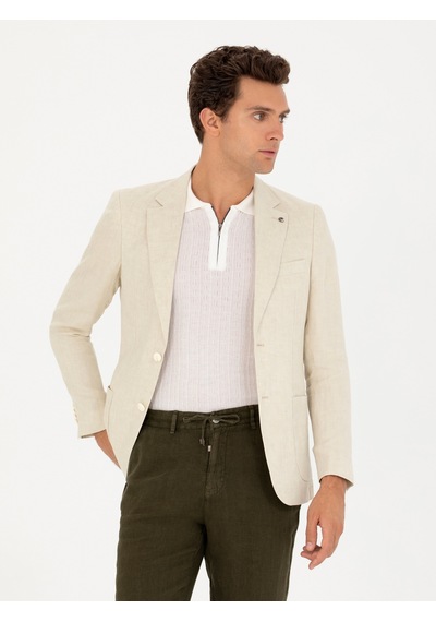 Cacharel Bej Slim Fit %100 Keten Ceket