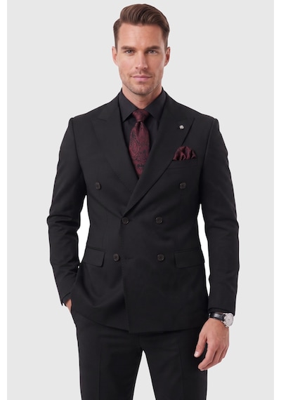 Deepsea Erkek Slim Fit Kruvaze Siyah Takım Elbise Likralı Spor Şık Business 2702414