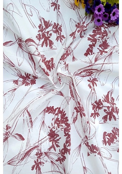 Bordo Çiçekli 100x100cm Pamuk Keten Masa Örtüsü
