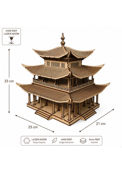 Geleneksel Doğu Köşkü Ahşap Maket Seti Dıy 3d Puzzle Pagoda Tarihi Mimari Koleksiyoner Modeli 466 Parça