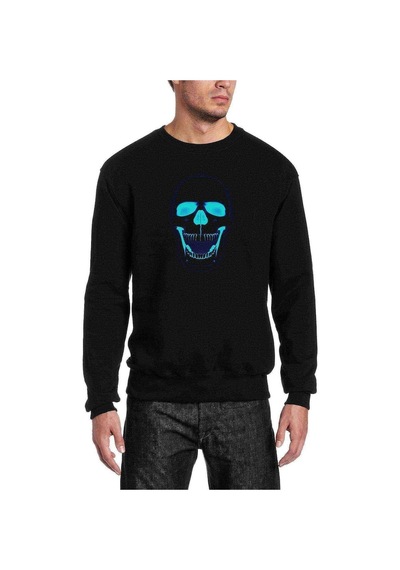 Blue Skull Baskılı Siyah Erkek Örme Sweatshirt