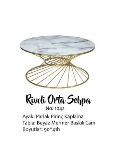 Orta Sehpa Brc RiVOLİ MODEL Beyaz Mermer Düz Cam Metal Çelik Altın renk Kaplama Ayak El Yapım Orta Sehpa Brc RiVOLİ MODEL Beyaz Mermer Düz Cam Metal Çelik Altın renk Kaplama Ayak El Yapım