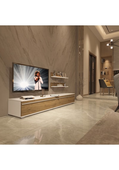 Decoraktiv Eko 4 Mdf Std Tv Ünitesi Tv Sehpası - Beyaz Pera Beyaz - Meşe