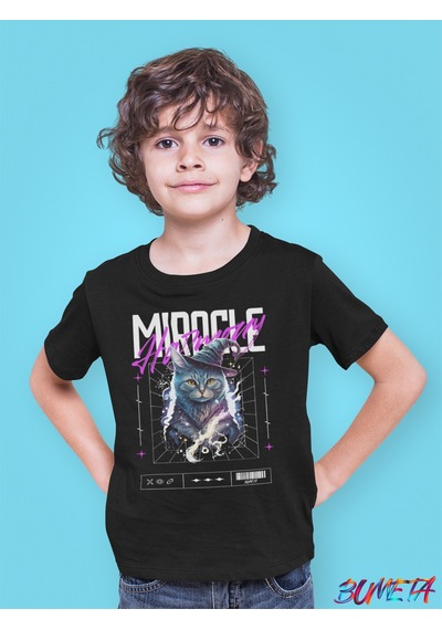 Bumeta Mucize Büyücü Kedi Cat Çocuk Tişört T-shirt Siyah