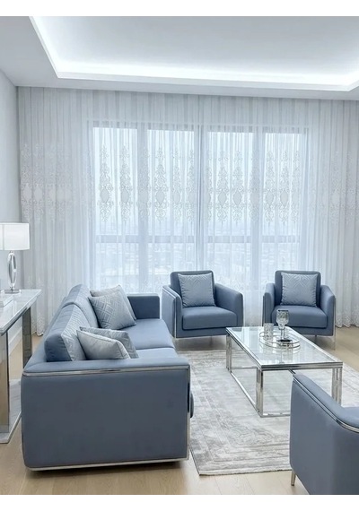 Nivemeshome Hayallife Aplik-6 Altın 1/2,5 Pileli Tül Perde Apm Ekru