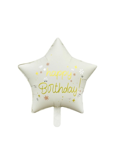 Krem Happy Birthday Yıldız Folyo Balon 45 Cm Krem