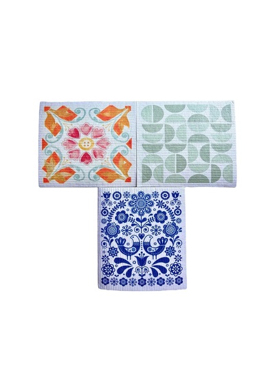 Swedish Dishcloth İsveç Bezi Otantik Desenler 3 Adet, Sürdürülebilir, Tekrar Kullanılabilir, Tüm Yüzeylere Uygulanabilir, Makinede Yıkanabilir Belirtilmemiş