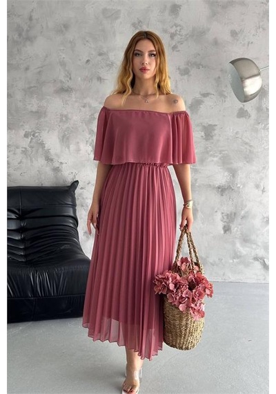 Dip Moda Kadın Astarlı Piliseli Şifon Elbise Dpk2099 Gülkurusu Dip Moda Kadın Astarlı Piliseli Şifon Elbise Dpk2099 Gülkurusu