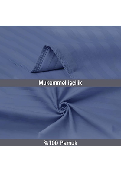%100 Pamuk Çizgili Saten Yastık Kılıfı 50 X 70 Cm 2'li Paket Gecemavisi Genel