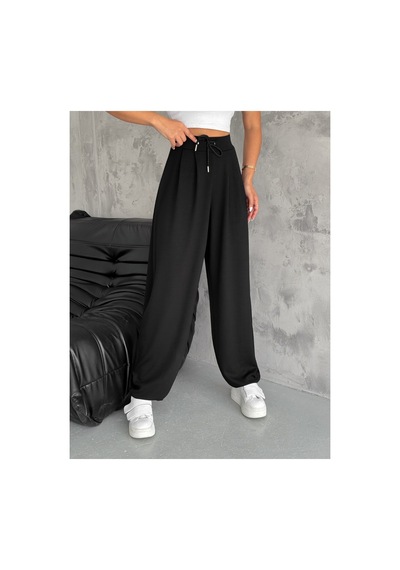 Gugus Kadın Modal Kumaş Şalvar Trend Model Paça Ve Bel Detaylı Rahat Kesim Eşofman Siyah