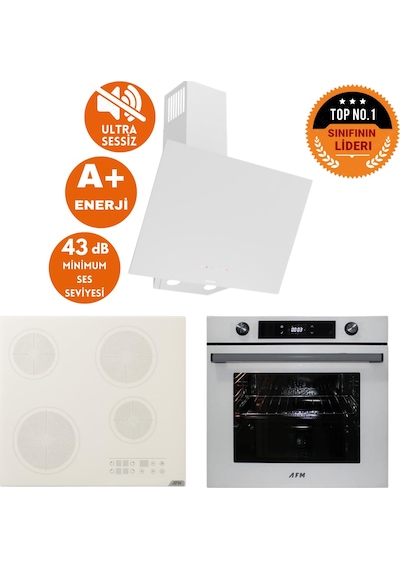 Afm Tech Ve Ferre Sessiz Puna Elektrikli Vitro Beyaz Dijital D078-SA + V6-05 + FM7701 Ankastre Set