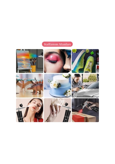 Şarjlı Airbrush Boya Tabancası Seti Kompresörlü Tırnak Sanatı, Hobi Boyama, Pasta Süs, Nemlendirici - 896855164