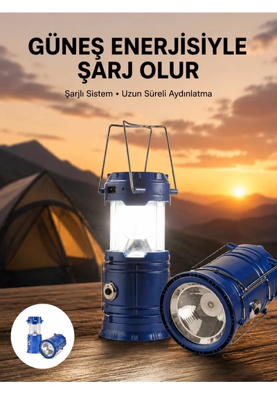 Kamp Feneri Şarj Edilebilir Güneş Enerjili Işıldak Usb Şarjlı - 499 Çok Renkli