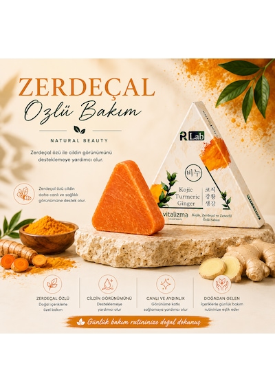 Kojic Turmeric Ginger Sabunu Leke Karşıtı Aydınlatıcı Cilt Tonu Eşitleyici Katı Sabun 100 Gr