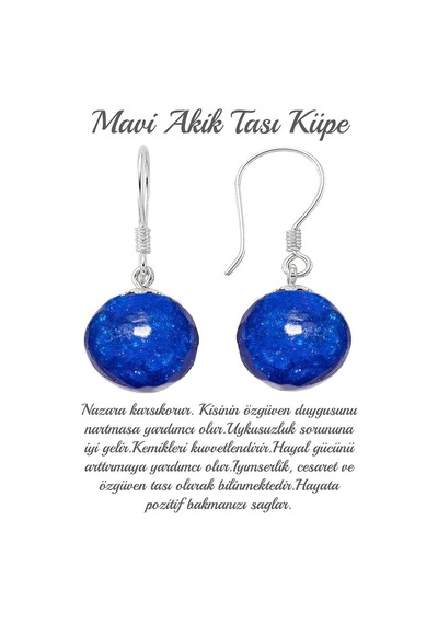 Sertifikalı Gümüş Alaşımlı Mavi Akik Taşı Küpe Çok Renkli