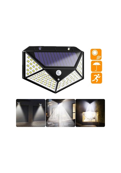 Solar Led Bahçe Lambası, 100 Led Hareket Sensörlü 13x9x5 Cm, 3 Modlu Güneş Enerjili Solar Lamba