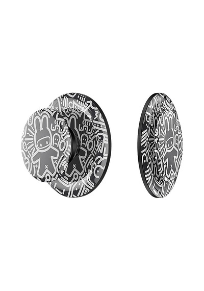 Magnetik Pop Soket Telefon Standı Benks Black And White Bunny Tasarımlı
