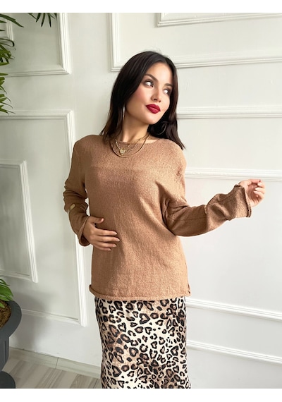 Keymoda Kadın Açık Yaka Uzun Kol Triko Camel Camel