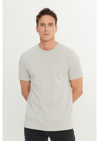 AC&Co / Altınyıldız Classics Erkek Grı %100 Pamuk Slim Fit Dar Kesim Bisiklet Yaka Tişört Gri